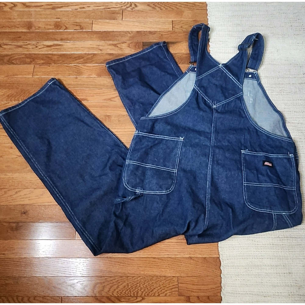 Dickies Mens Denim Overalls Bib Blue Dark Wash XL‎ Cotton Adjustable Work - Picture 2 of 8